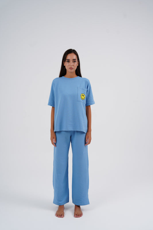 Blue Smiley Pj Set